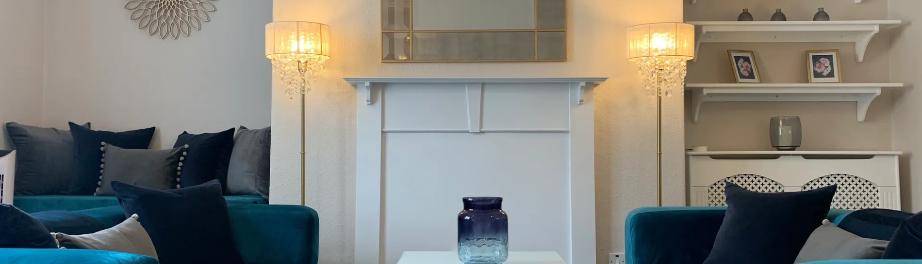 Visage Beauty Clinic in Tavistock, Devon - The lounge seating area with beautiful relaxed lighting and comfortable sofa